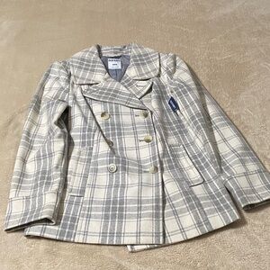 Old Navy Women's Wool Blend Cream and Gray Plaid Pea Coat